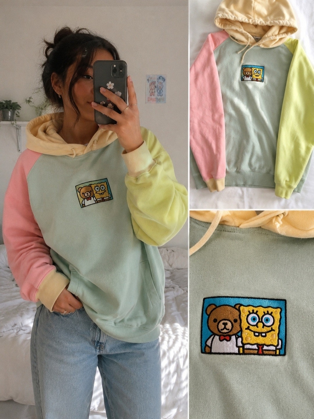 Teddy Fresh x SpongeBob Pastel Kawaii, Streetwear, Oversized Hoodie Size M